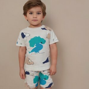 Unisex White Allover Printed Coord Set for Kids (3–6 Years)