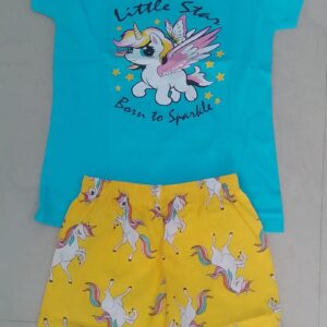 Girls blue T-Shirt & Printed Shorts Set for 7–8 Years – Soft & Stylish Summer Outfit