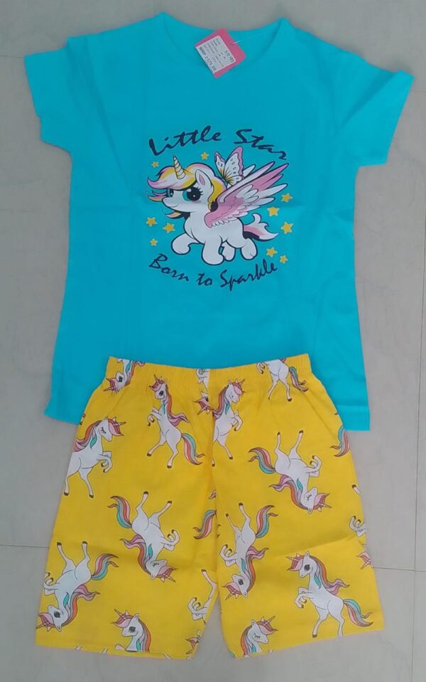 Girls blue T-Shirt & Printed Shorts Set for 7–8 Years – Soft & Stylish Summer Outfit
