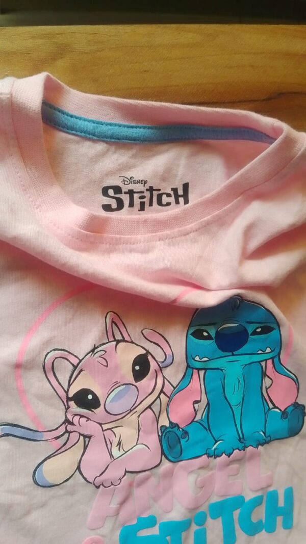 Disney Stitch Girls Baby Pink Cotton Full-Sleeve T-Shirt & Cuffed Pant Set for 1.5–8 Years – Soft & Cute Outfit - Image 2