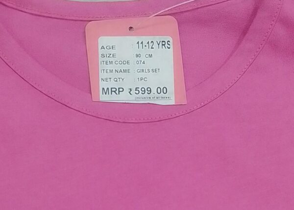 Girls Pink Cotton Half-Sleeve T-Shirt with Full Pants Set for 11–12 Years – Casual Clothing Set - Image 2