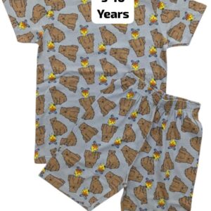 Unisex Cotton Co-ord Set (T-Shirt + Shorts) for 9-10 Years – Grey Casual Wear