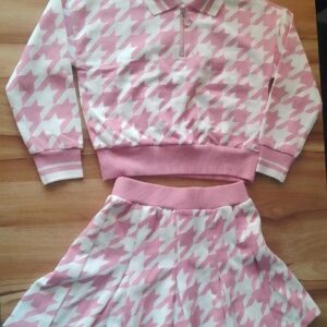 Girls Pink Trendy Loop Net Crop Top & Stylish Skirt Set – Perfect for Casual & Party Wear